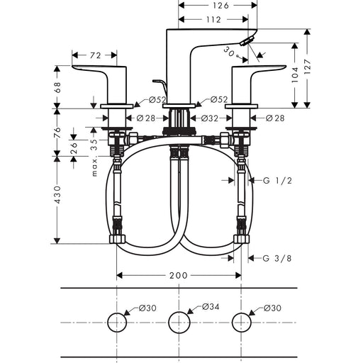 Hansgrohe - 3-Loch Waschtischarmatur TALIS E PGO