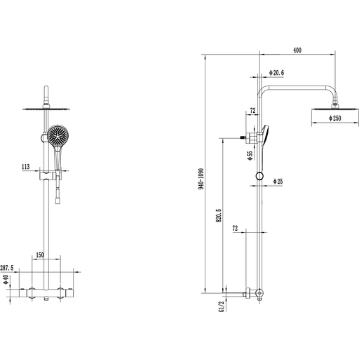 VILLEROY & BOCH - Duschsystem m drei Strahlarten Verve Showers 287x1093x472mm Wandmontage Chrom