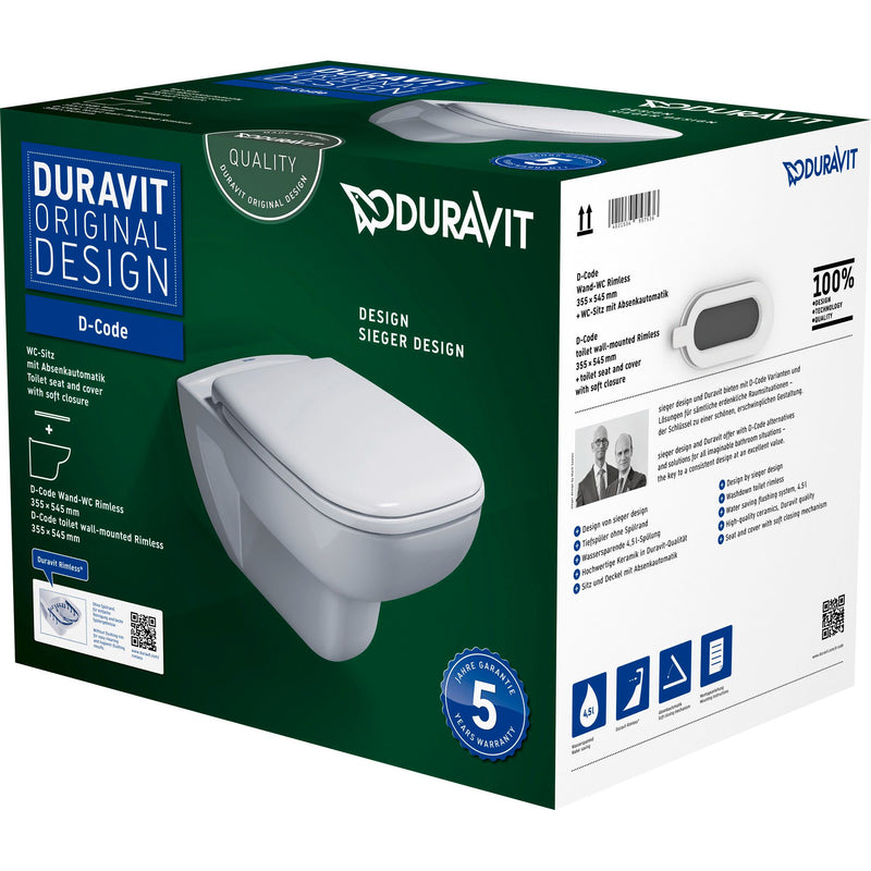 Duravit - WWC-Set D-CODE, rimless, DURAFIX weiß, inkl.WC-Sitz mit Absenkautomatik