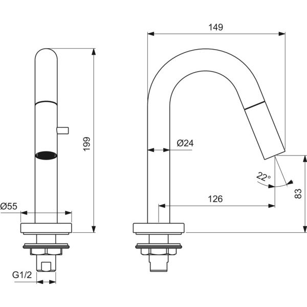 Ideal Standard - Standventil IDEALSTREAM Ausld. 126mm, Chrom