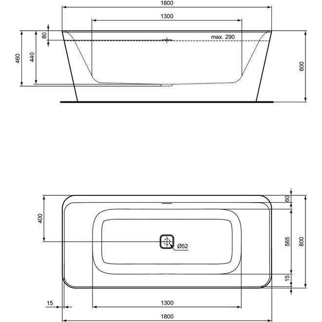 Ideal Standard - Kf-Badewanne TONIC II, freistehend, m.Ablgarn., 1800x800x490mm, Weiß