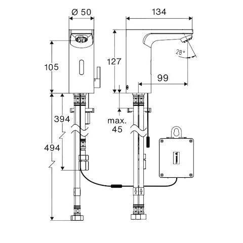 SCHELL - WT-Arm. CELIS E2 ND-M Elektron. Mischwasser, Batterie, chrom