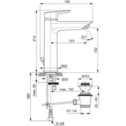 Ideal Standard - WT-Armatur TESI, Grande, BlueStart, 5 l/min., m.Ablgarn., Ausld.123mm, Chrom