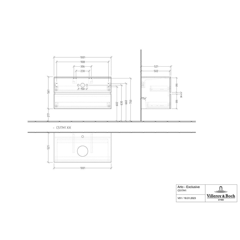 VILLEROY & BOCH - Konsolen-Unterschrank 1000mm f AWT 2 Ausz 1 Aussch mLB C517H1 RR Macciato