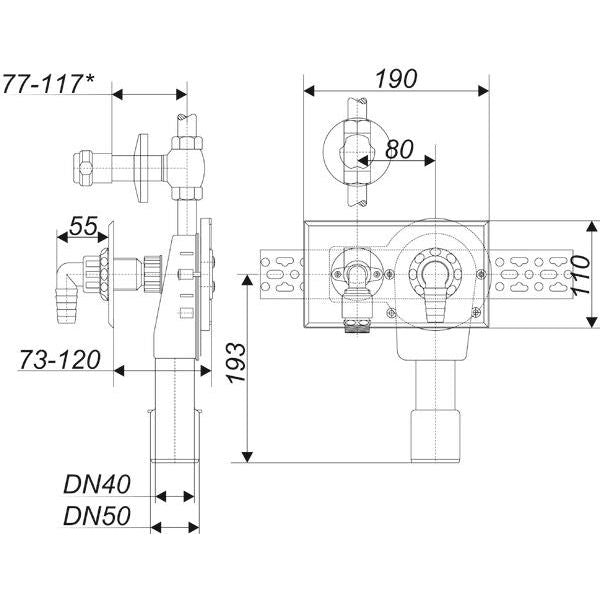 Dallmer - Waschgeräte-Siphon 405 Wandeinbau, DN40/DN50