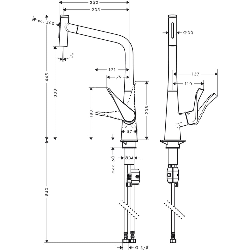 Hansgrohe - Spültischmischer 320 METRIS Select M71 Ausziehbrause 2jet edelstahl-optik