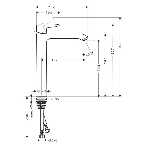 Hansgrohe - Waschtisch EHM 260 METRIS 31184 Highriser o.Ablaufgarnitur chrom