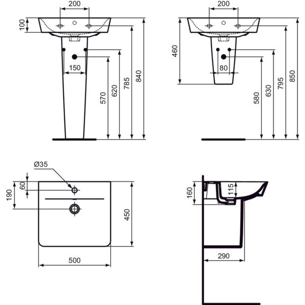 Ideal Standard - Waschtisch CONNECT AIR CUBE, 1 Hl., m.Ül., 500x450x160mm, Weiß