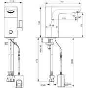 Ideal Standard - Sensor-WT-Armatur CERAPLUS, m. Misch. Netzbetrieben, Ausld.116mm, Chrom
