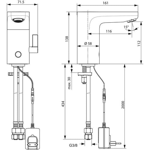 Ideal Standard - Sensor-WT-Armatur CERAPLUS, m. Misch. Netzbetrieben, Ausld.116mm, Chrom