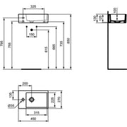 Ideal Standard - Handwaschbecken STRADA, 1 Hl. links, o.Ül., 450x270x130mm, Weiß