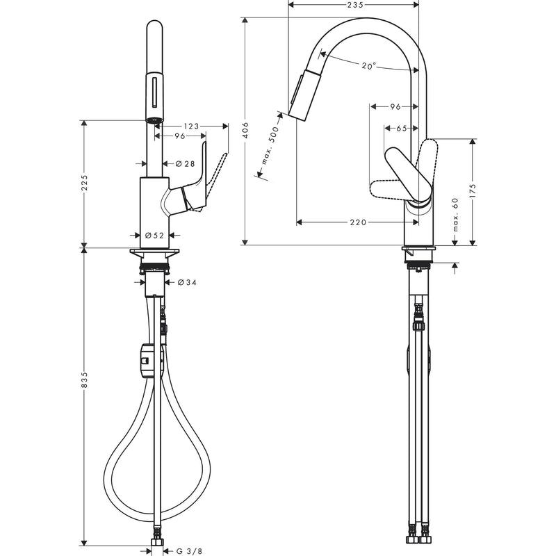 Hansgrohe - Spültisch EHM FOCUS 31815 edelstahl m.Ausziehbrause