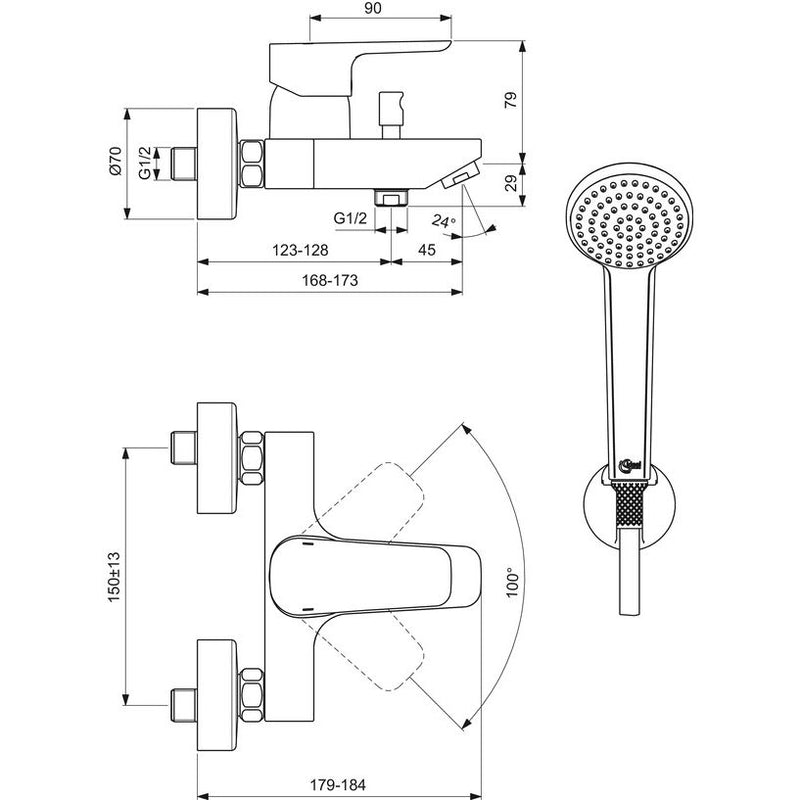 Ideal Standard - Badearmatur AP CERAPLAN III mit Brause-Set, Chrom