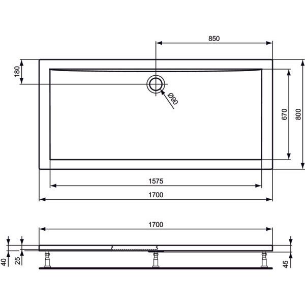 Ideal Standard - Rechteck-Brausewanne ULTRA FLAT, 1700x800x47mm, Weiß