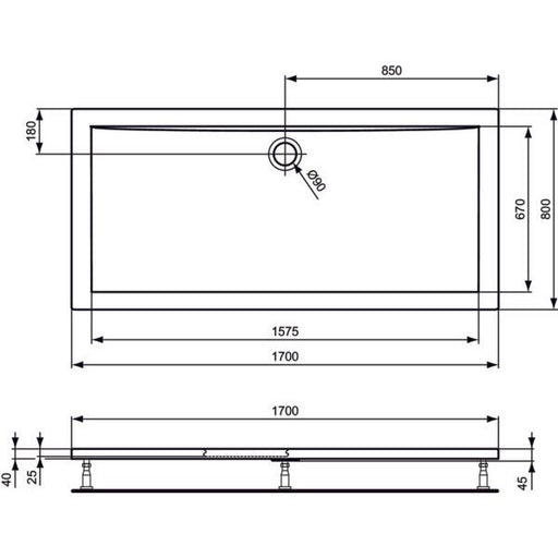 Ideal Standard - Rechteck-Brausewanne ULTRA FLAT, 1700x800x47mm, Weiß