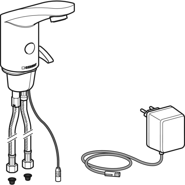 Geberit Vertriebs - Typ 185 Waschtischarmatur, Netzbetr. mit Mischer und Griff, hgl. verchromt