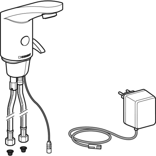 Geberit Vertriebs - Typ 185 Waschtischarmatur, Netzbetr. mit Mischer und Griff, hgl. verchromt