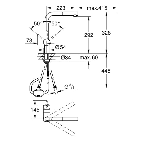 Grohe - Spültisch EHM MINTA 32168 1/2 herausz.Mousseurauslauf Supersteel