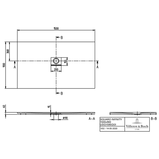 VILLEROY & BOCH - Duschwanne Squaro Infinity 1500x900x40mm re-eckig Anthracite
