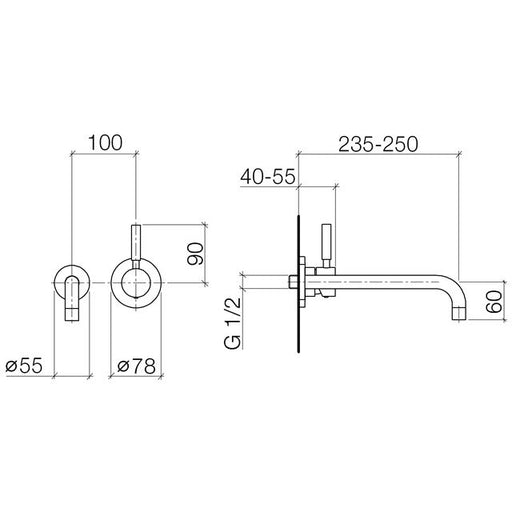Dornbracht - Fertiget Waschtisch Wand EHM META 02 36816625 Ausladung 250mm chrom