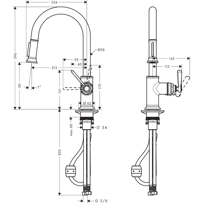 Hansgrohe - Spültischmischer AXOR Montreux edelstahl-optik mit Ausziehbrause