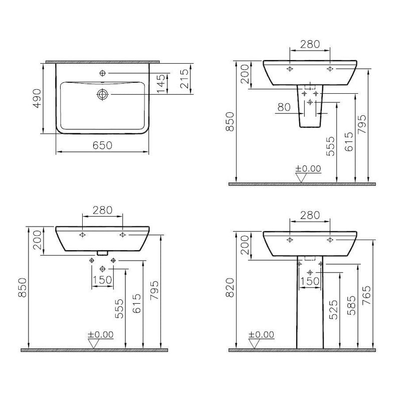 VitrA Bad - Waschtisch Integra 645x490mm eckig Hahnloch Überlauf Weiß Hochglanz