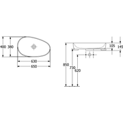 VILLEROY & BOCH - Aufsatzwaschbecken Antao 650x400mm Asymmetrisch o. ÜL. Weiß Alpin cplus