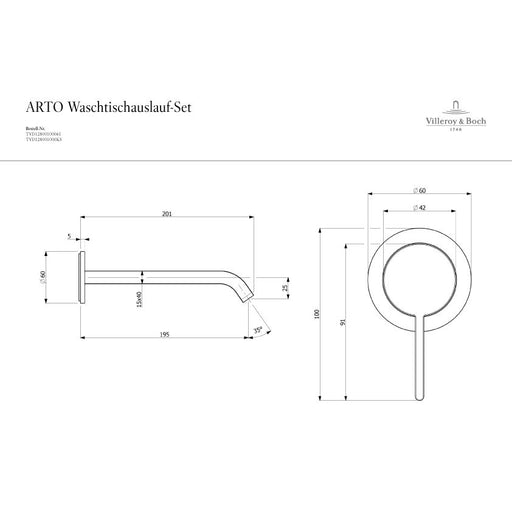VILLEROY & BOCH - Waschtisch-Wandarmatur L195mm Fertigmontageset Rosette rund Matt Black