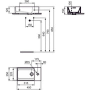 Ideal Standard - Handwaschbecken EXTRA, 1 Hl., m.Ül., Ablg.re.,450x250x150mm,geschli.,Weiß IP