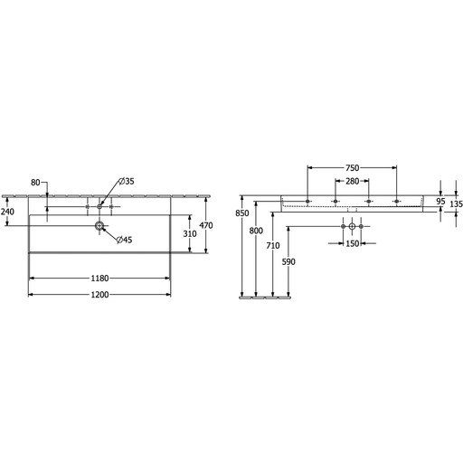 VILLEROY & BOCH - Waschbecken Memento 2.0 1200x470mm re-eckig 1HL. o. ÜL. Graphite cplus