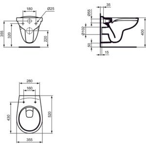 Ideal Standard - Wandtiefspül-WC EUROVIT, randlos, 355x520x400mm, Weiß