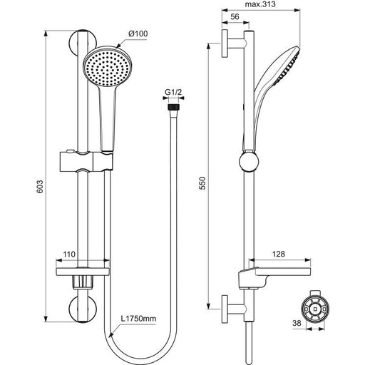 Ideal Standard - Brausekombination 600mm IDEALRAIN B9412 1-Funktionshandbrause 100mm chrom