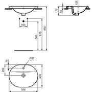 Ideal Standard - Einbauwaschtisch CONNECT, oval, 1Hl., m.Ül., 550x430x175mm, Weiß
