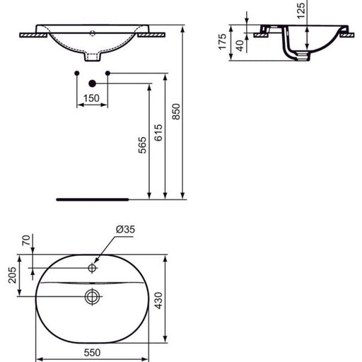 Ideal Standard - Einbauwaschtisch CONNECT, oval, 1Hl., m.Ül., 550x430x175mm, Weiß