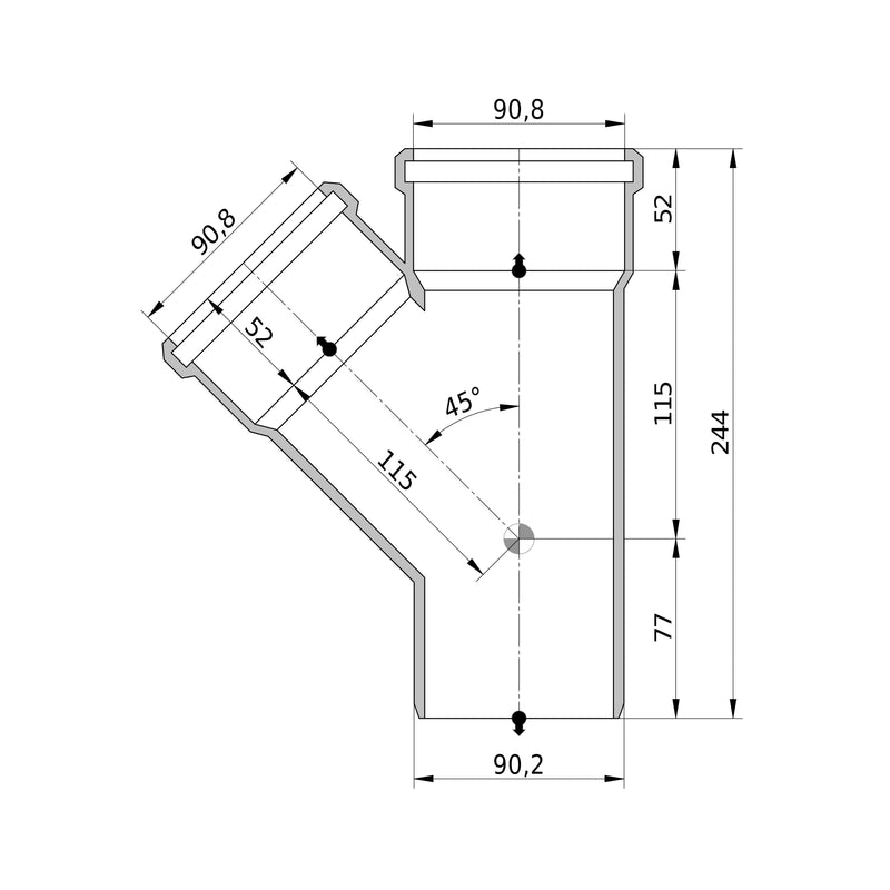 Wavin - Abzweig AS+ DN 90x90 45 Grad