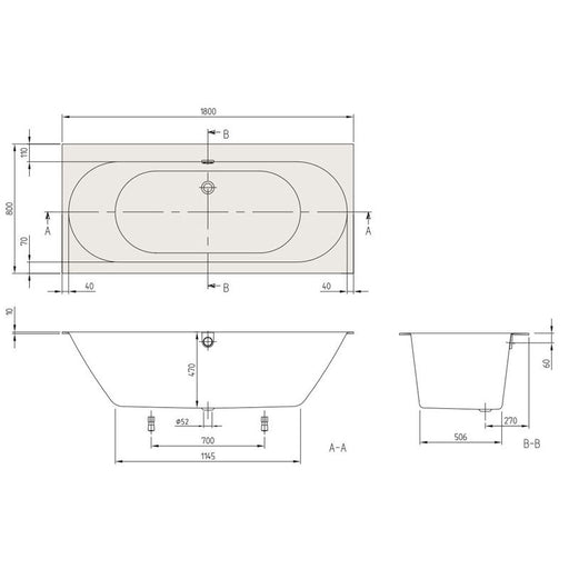 VILLEROY & BOCH - Quaryl-Badewanne A18 rechteck DUO 1800x800x470mm Füße Ab-/Überlaufgrt weiß