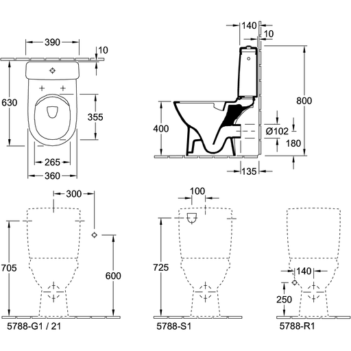 VILLEROY & BOCH - T-WC für Kombination Comp O.novo 5689 360x610mm DirectFlush bodenst WeißAlpin