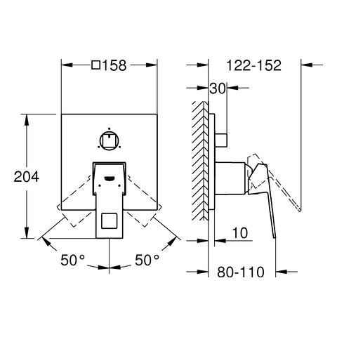 Grohe - Einhandbatterie EUROCUBE 24094 FMS für 35600 3-W-Umst. hard graphite geb