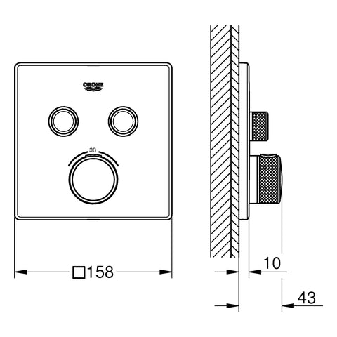 Grohe - Thermostat GROTHERM SmartControl 29124 eckig FMS 2 ASV cool sunrise geb