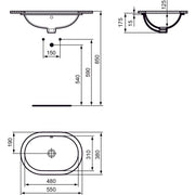 Ideal Standard - Unterbauwaschtisch CONNECT, oval, o.Hl., m.Ül., 550x380x175mm, Weiß
