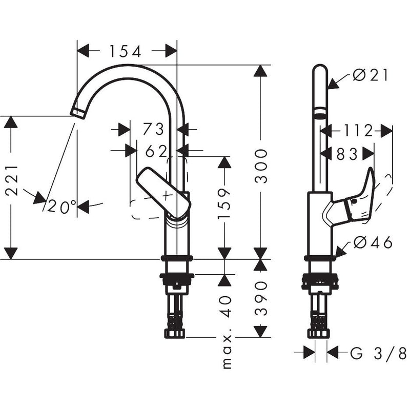 Hansgrohe - Waschtischmischer LOGIS 210 chrom mit Schwenkauslauf ohne Ablaufgarnitur 71131