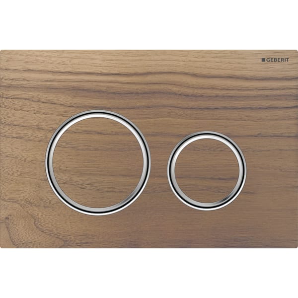 Geberit Vertriebs - Sigma50 (ex Sigma21) BetPl., 2-M-Sp. Round, Metallfarbe verchr., Nussbaum