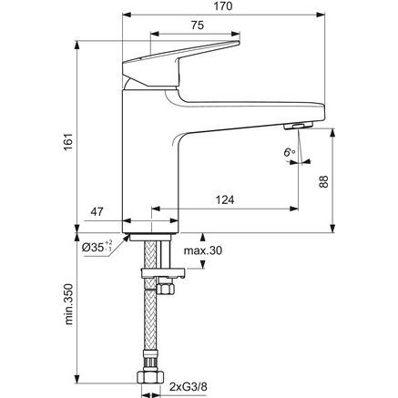 Ideal Standard - Waschtischarmatur CERAPLAN H90 o.Ablaufgarn. Ausld.124mm Chrom