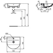 Ideal Standard - Halbeinbauwaschtisch CONNECT AIR ARC, 1 Hl., m.Ül., 500x450x160mm, Weiß