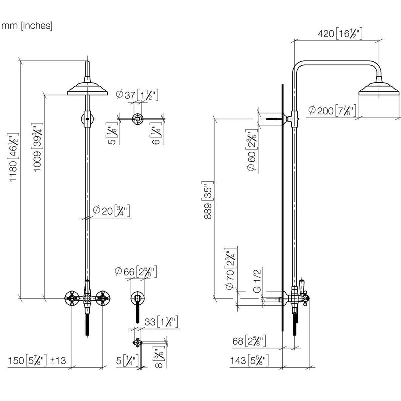 Dornbracht - Showerpipe mit Brausebatterie MADISON 26632360 platin gebürstet