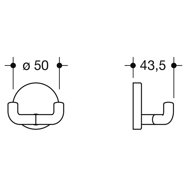 HEWI Heinrich Wilke - Haken doppelt 477.90.025 d:50x43,5mm reinweiß