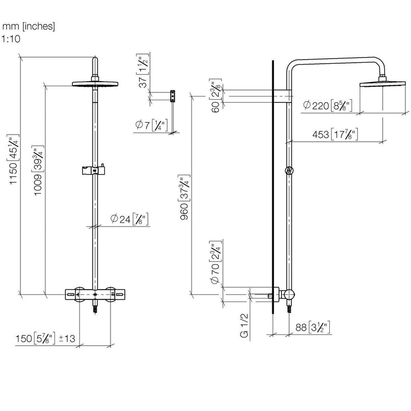Dornbracht - Showerpipe mit Brause-Thermostat Regenbrause D.220mm, platin gebürstet