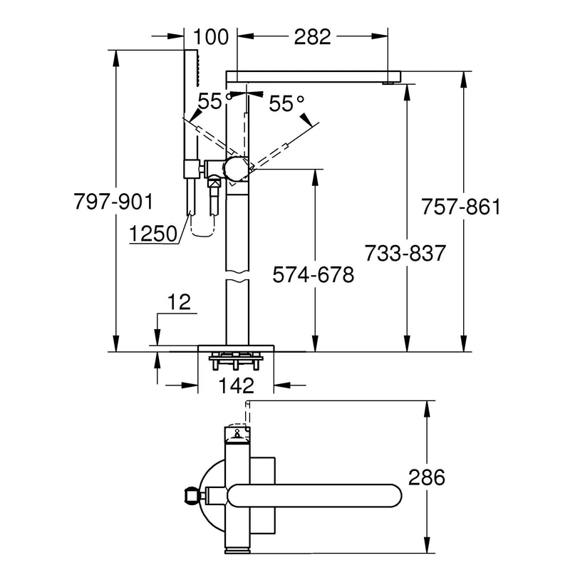 Grohe - EH-Wannenbatterie PLUS 23846_3 FMS für Bodenmontage supersteel