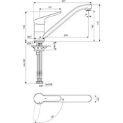 Ideal Standard - Küchenarmatur CERAFLEX, ND, m.Rohrausl., Ausld.228 mm, Chrom