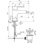 Ideal Standard - Bidetarmatur CERAFINE D, m.Ablgarn., Ausld.124mm, Chrom